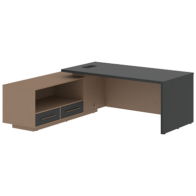 Стол руководителя с розеткой и usb-портом левый Skyland ВЕЛИОН (VELION) VCT 2119 (L) 2100х1900х750 Кобра / Яшма черный